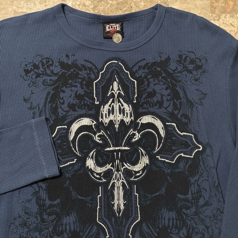 MMA Elite Thermal Shirt Mens L Blue Long Sleeve Two Sided Jesse Pinkman Skulls